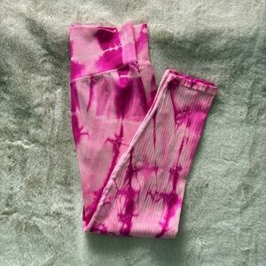 PINK ACTIVE Tie Dye Ribbed Leggings-Pink High Waisted w/hidden back pocket (M)
